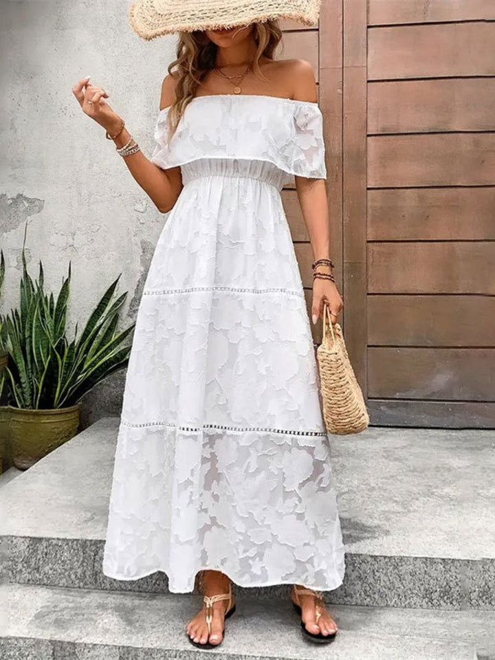 Off - Shoulder Short Sleeve Maxi Dress - SharpDuds