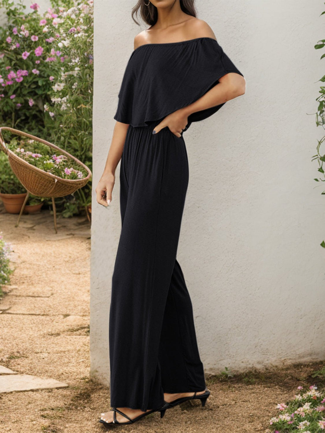 Off - Shoulder Wide Leg Jumpsuit - SharpDuds