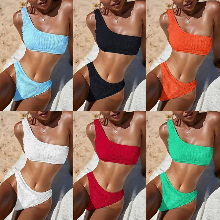 One Shoulder Textured Swimwear - www.SharpDuds.com