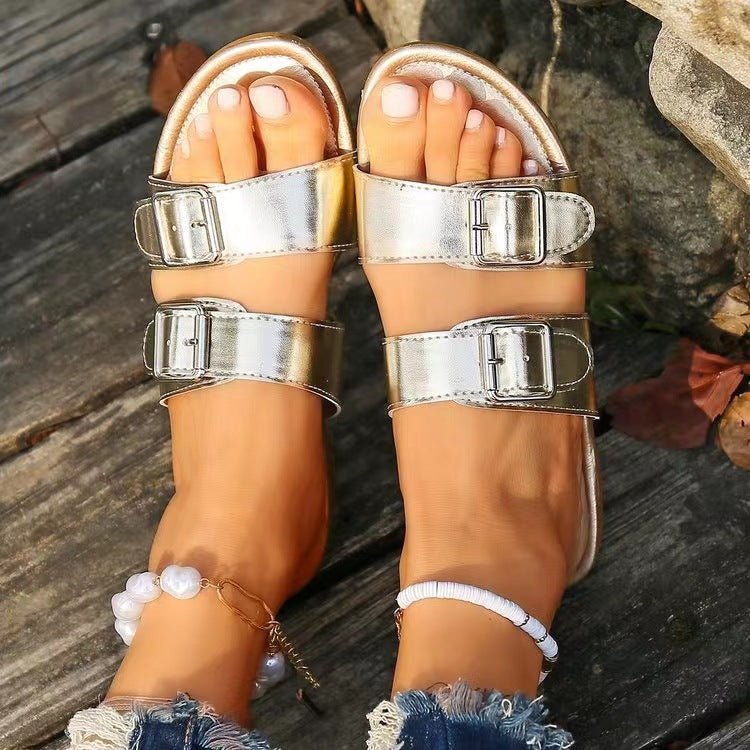 Open Toe Double Buckle Sandals - SharpDuds