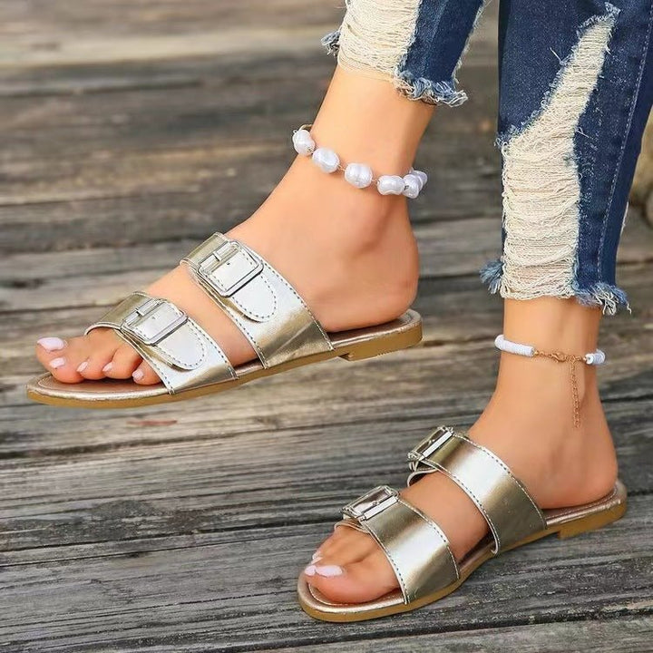 Open Toe Double Buckle Sandals - SharpDuds