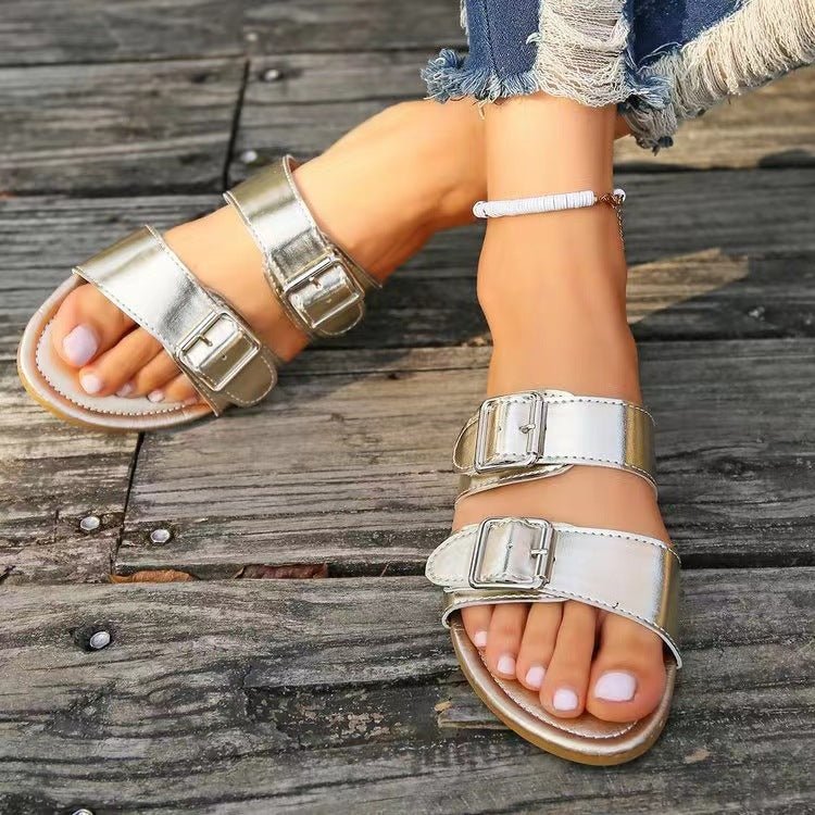 Open Toe Double Buckle Sandals - SharpDuds