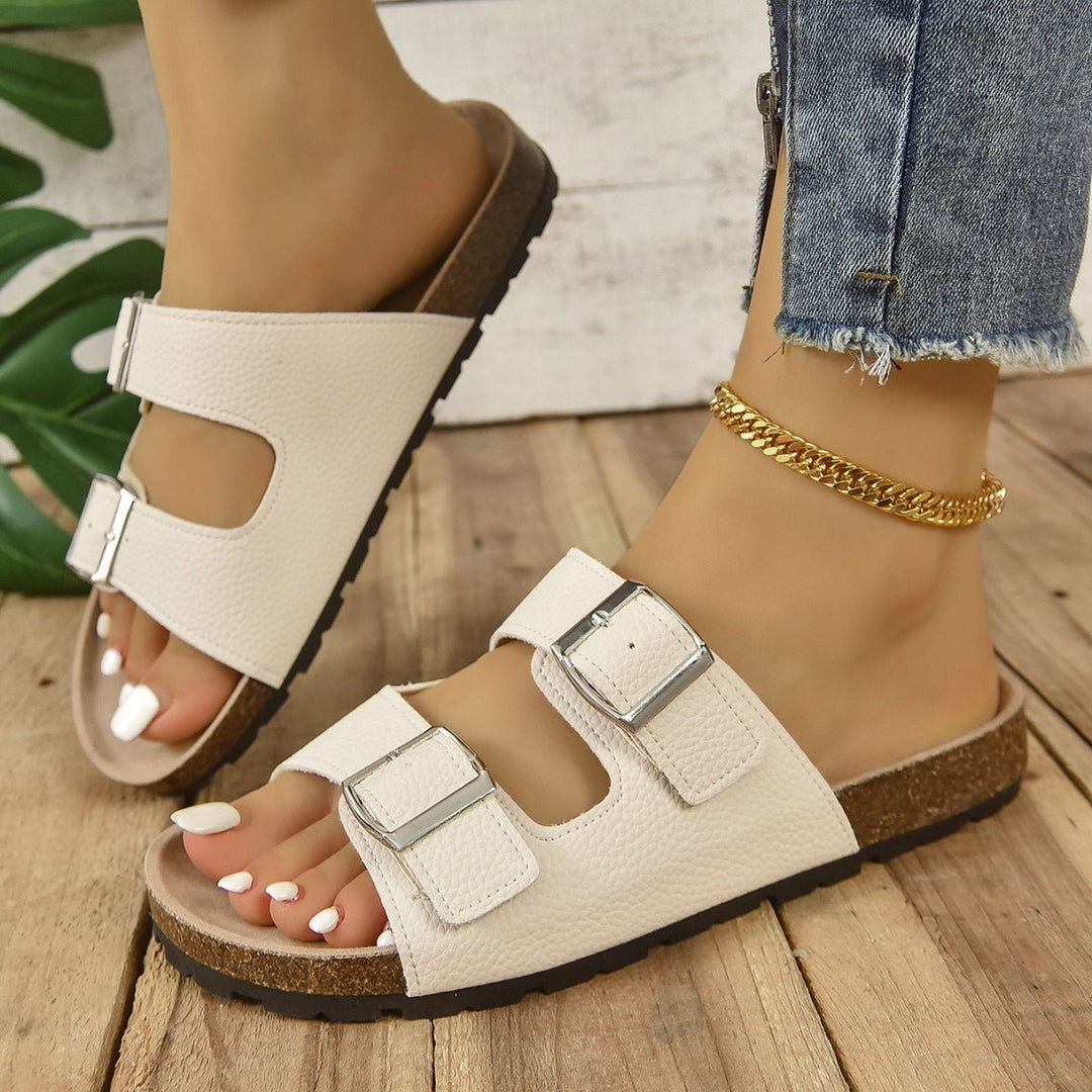 Open Toe Double Buckle Sandals - SharpDuds