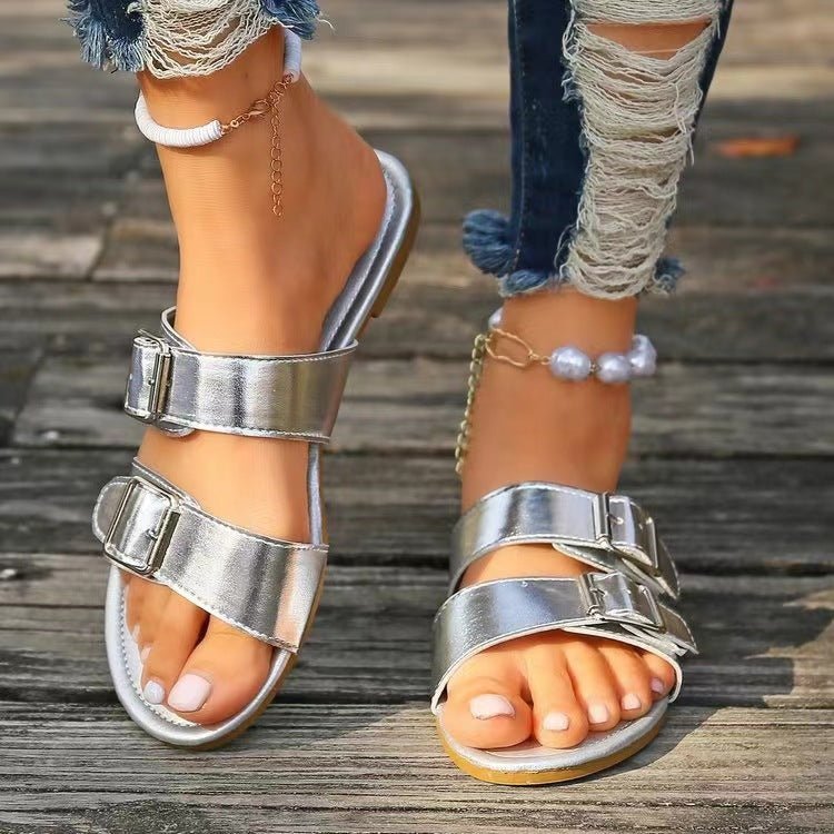 Open Toe Double Buckle Sandals - SharpDuds