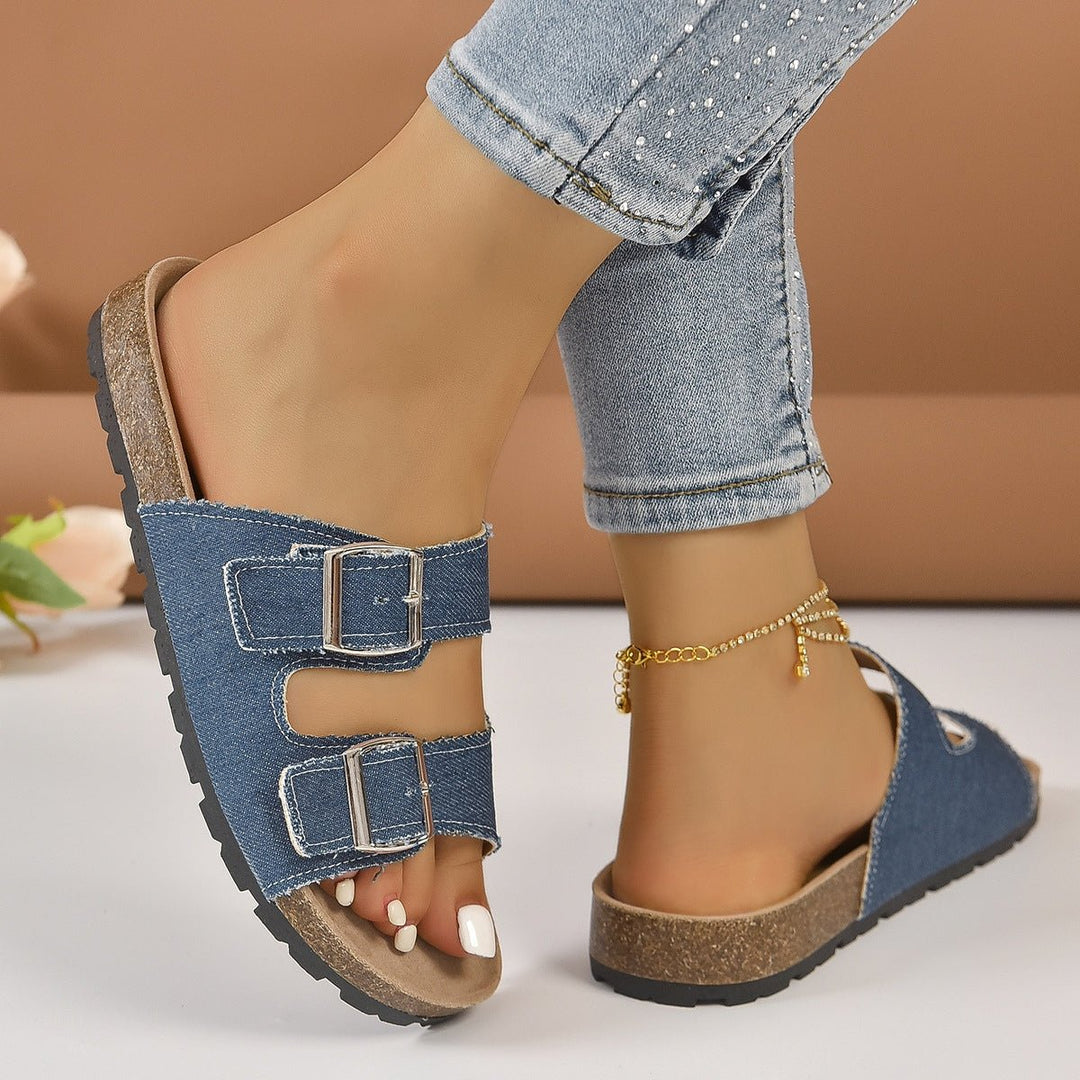 Open Toe Double Buckle Sandals - SharpDuds