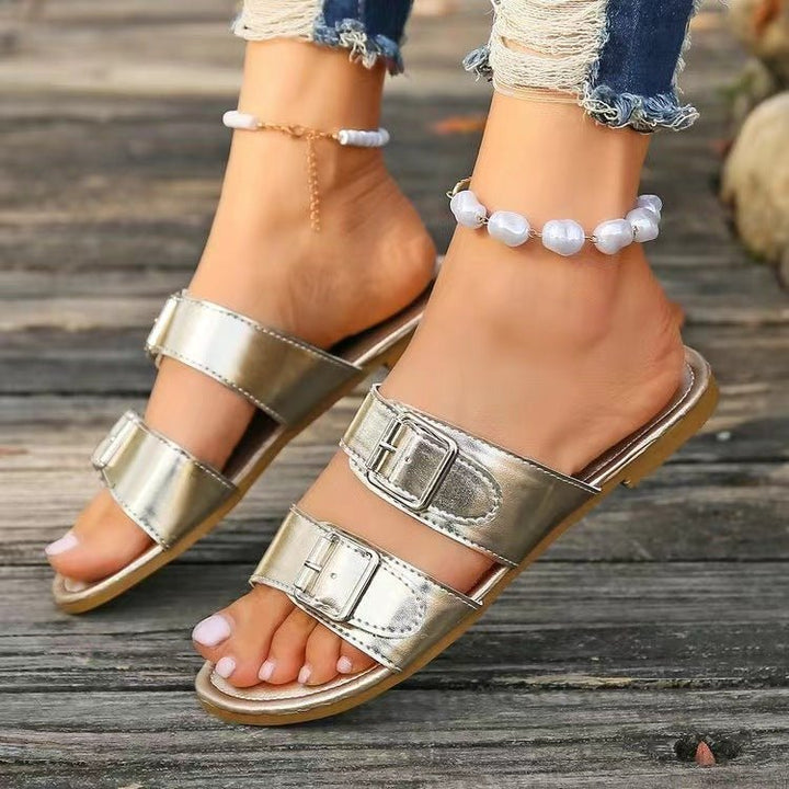 Open Toe Double Buckle Sandals - SharpDuds