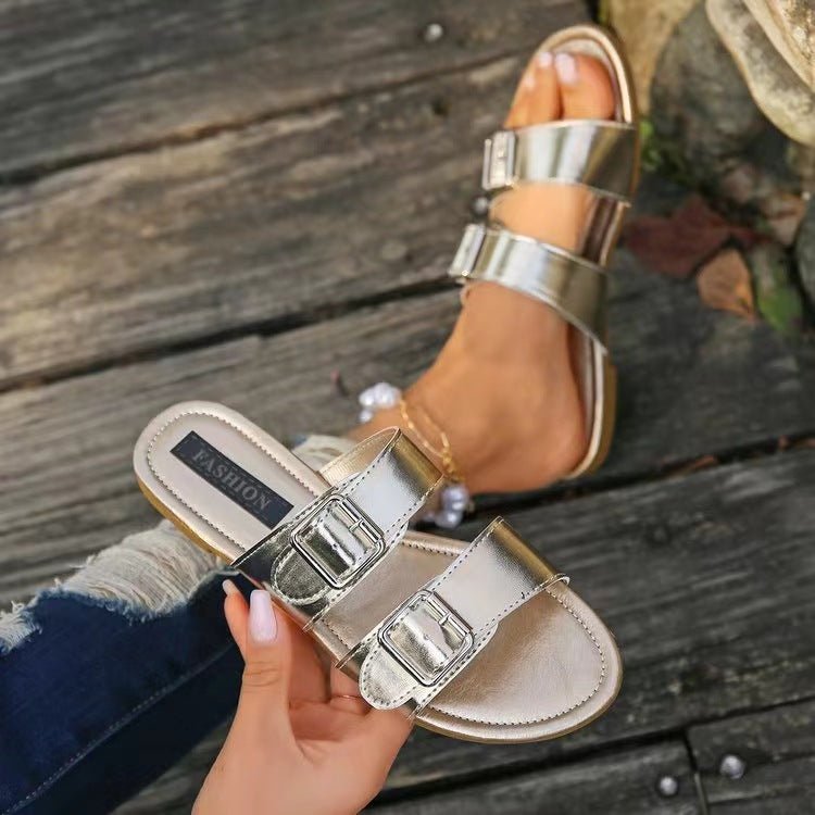 Open Toe Double Buckle Sandals - SharpDuds