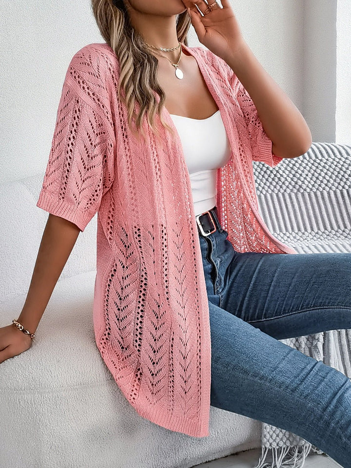 Openwork Open Front Half Sleeve Cardigan - SharpDuds