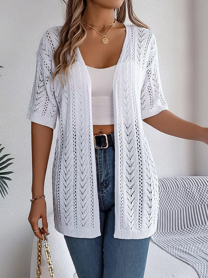 Openwork Open Front Half Sleeve Cardigan - SharpDuds