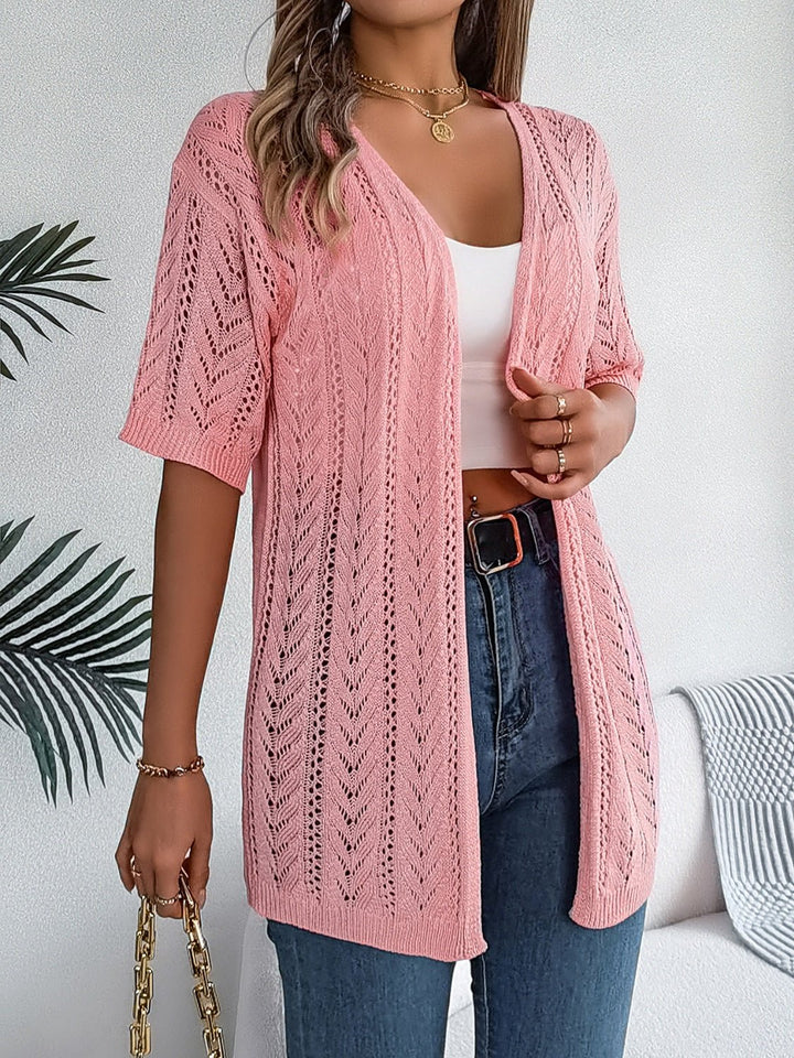 Openwork Open Front Half Sleeve Cardigan - SharpDuds