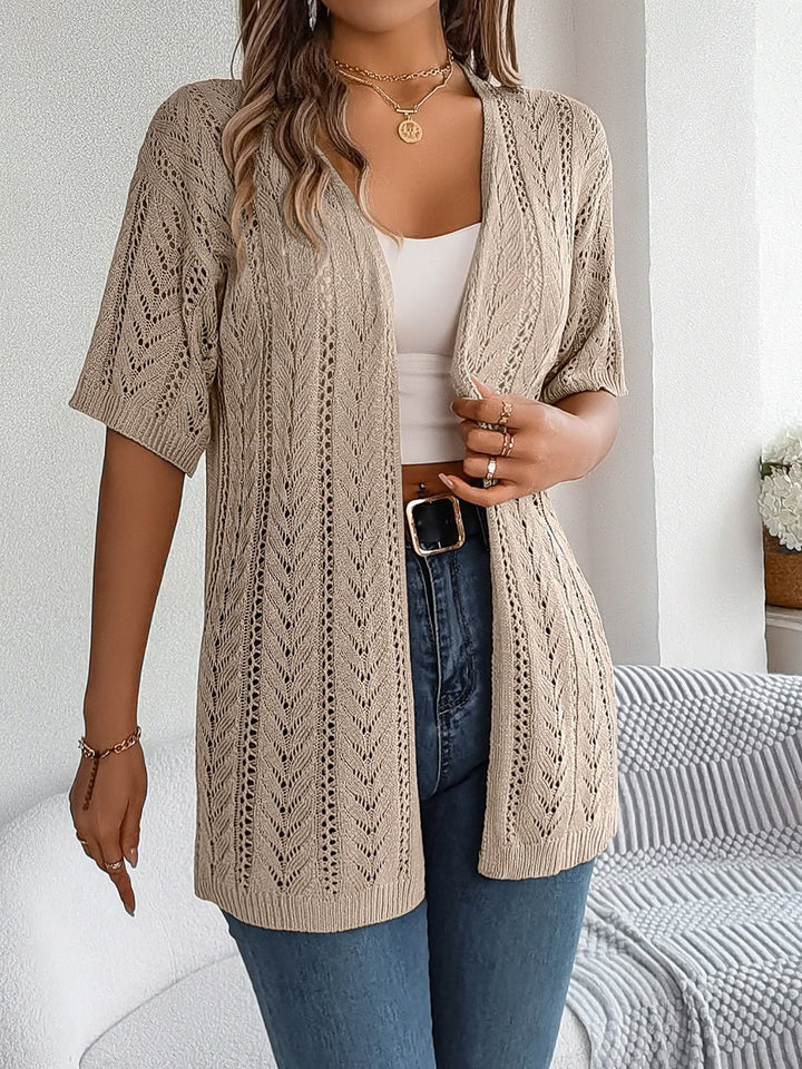 Openwork Open Front Half Sleeve Cardigan - SharpDuds