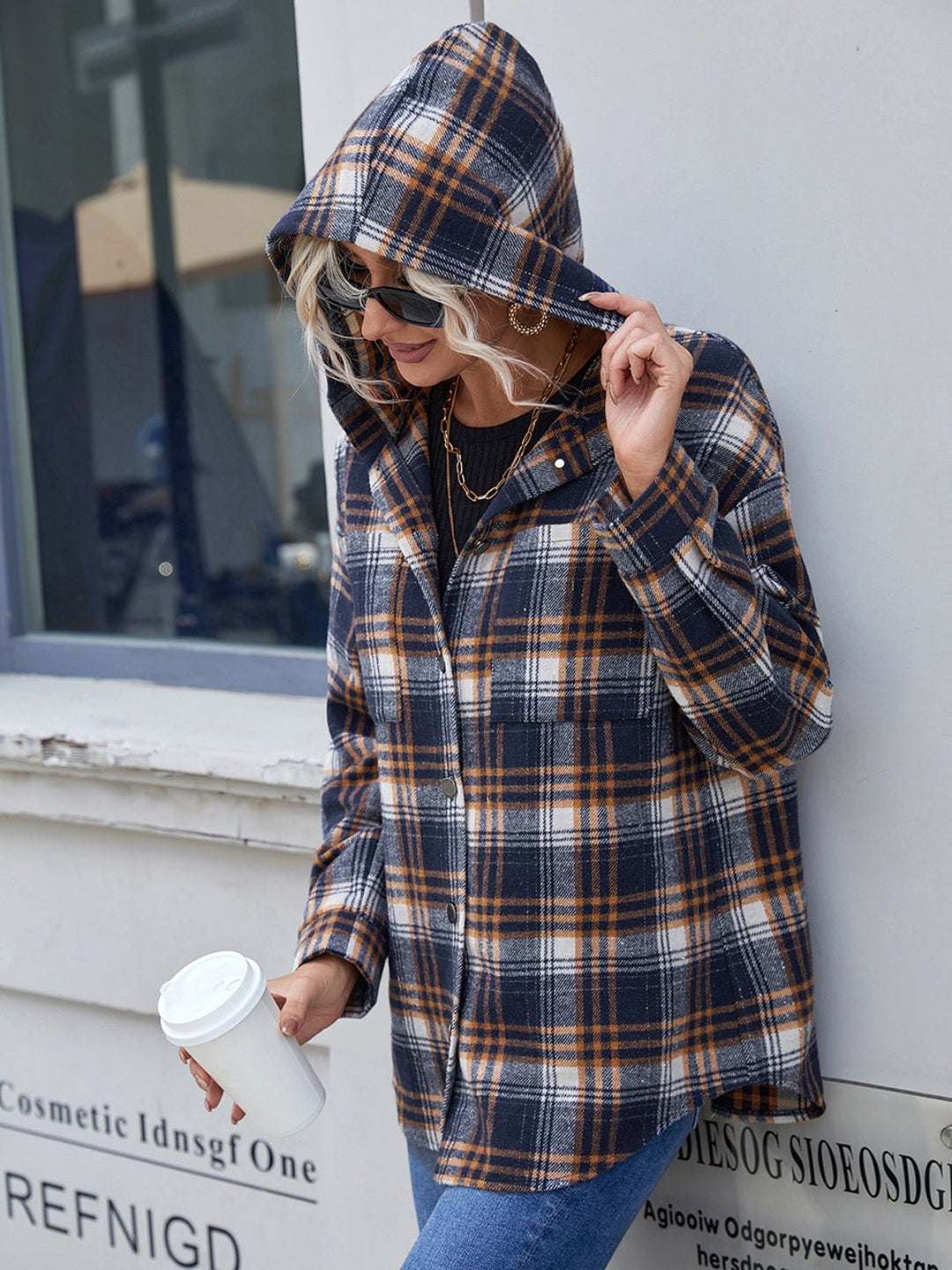 Plaid Button Up Long Sleeve Hooded Jacket - SharpDuds