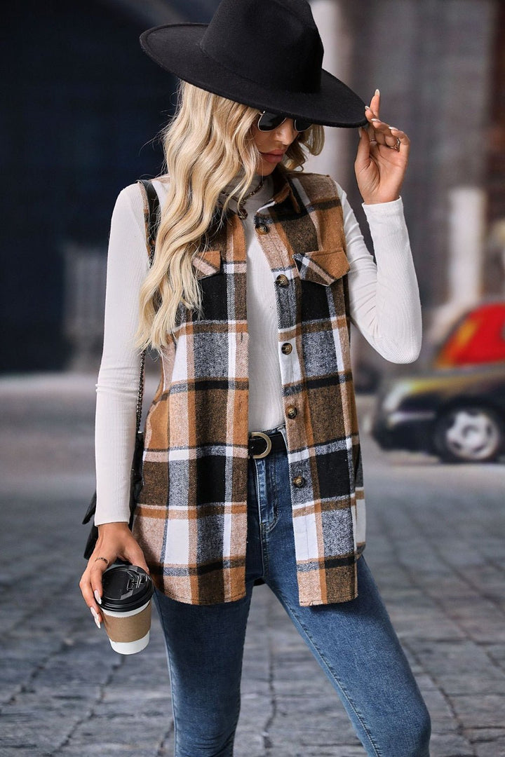 Plaid Button Up Vest Coat - SharpDuds