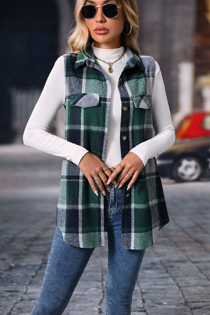 Plaid Button Up Vest Coat - SharpDuds