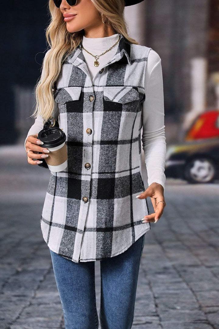 Plaid Button Up Vest Coat - SharpDuds