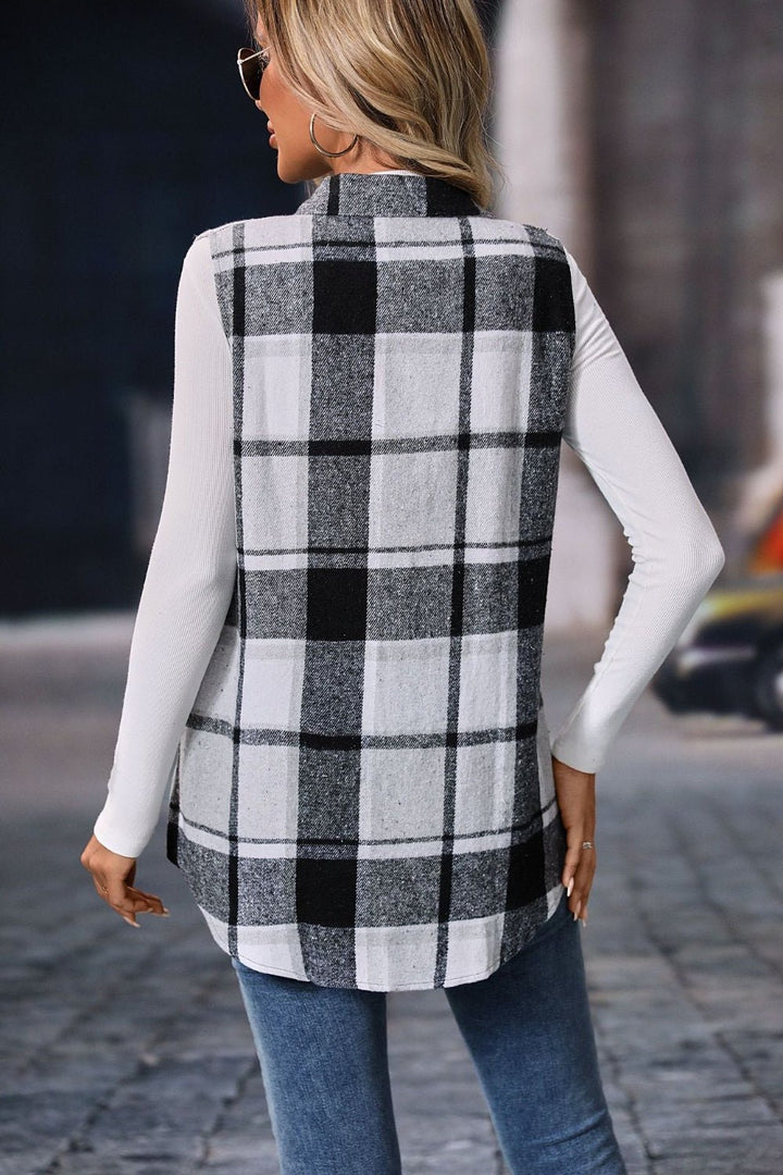 Plaid Button Up Vest Coat - SharpDuds