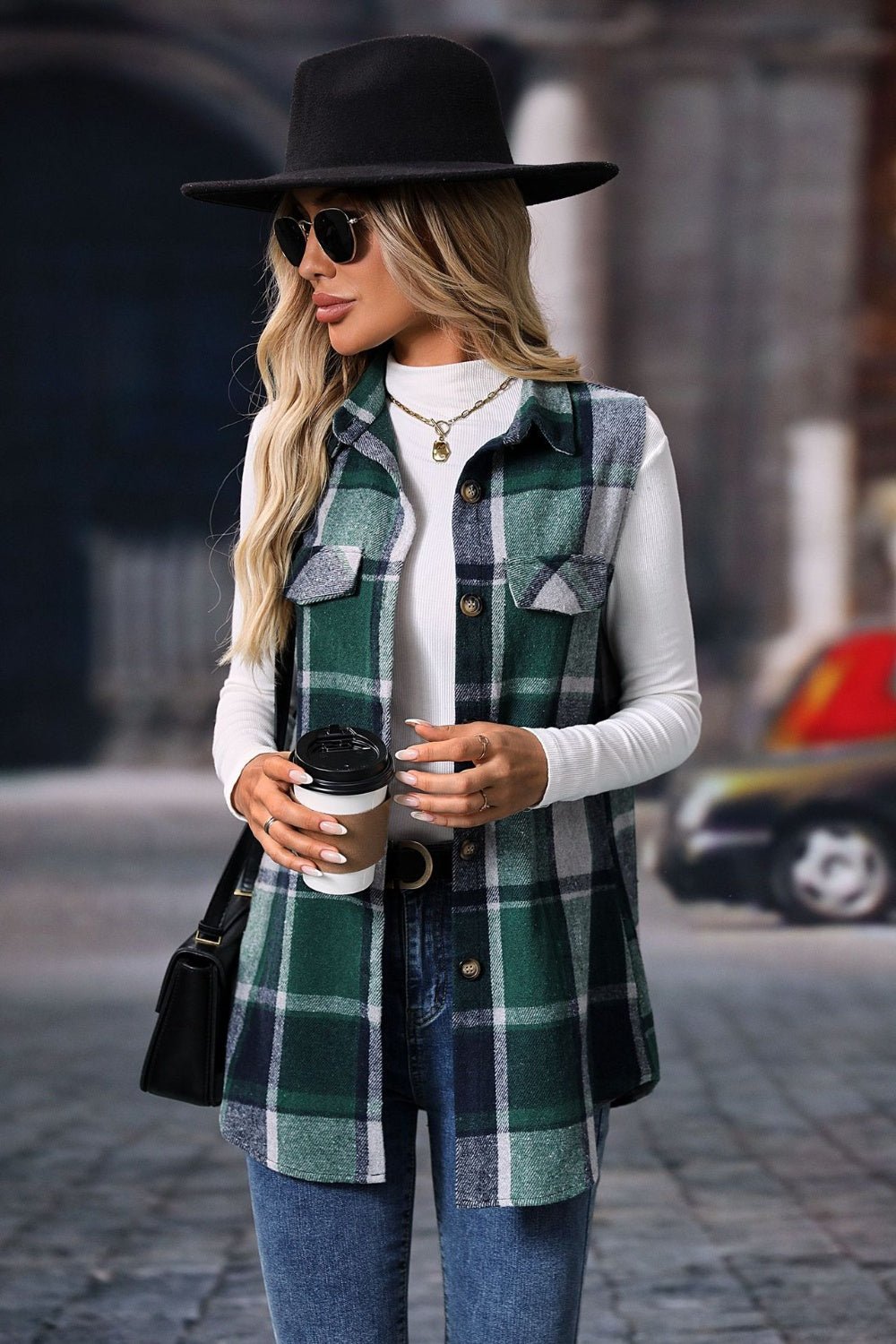 Plaid Button Up Vest Coat - SharpDuds