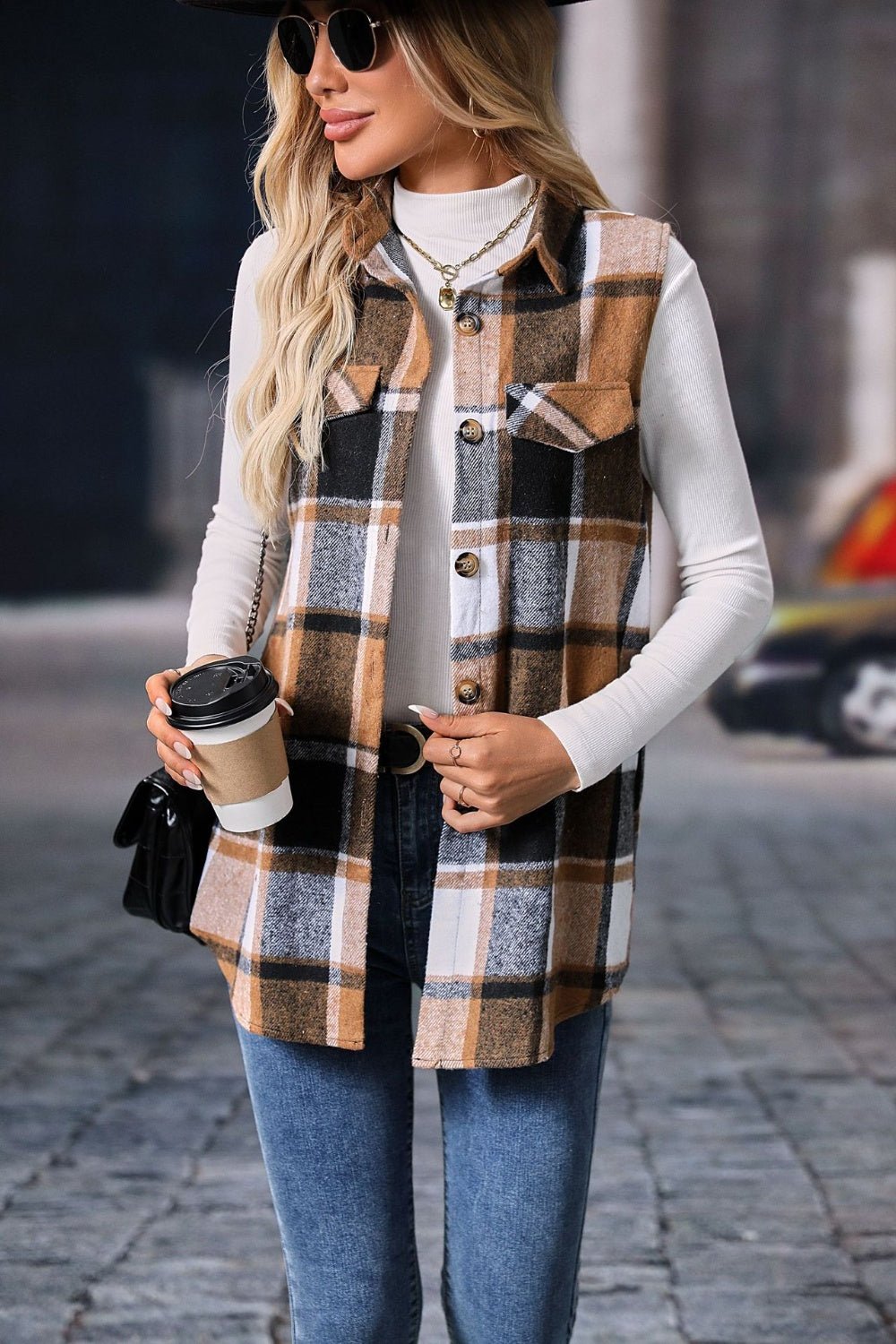 Plaid Button Up Vest Coat - SharpDuds