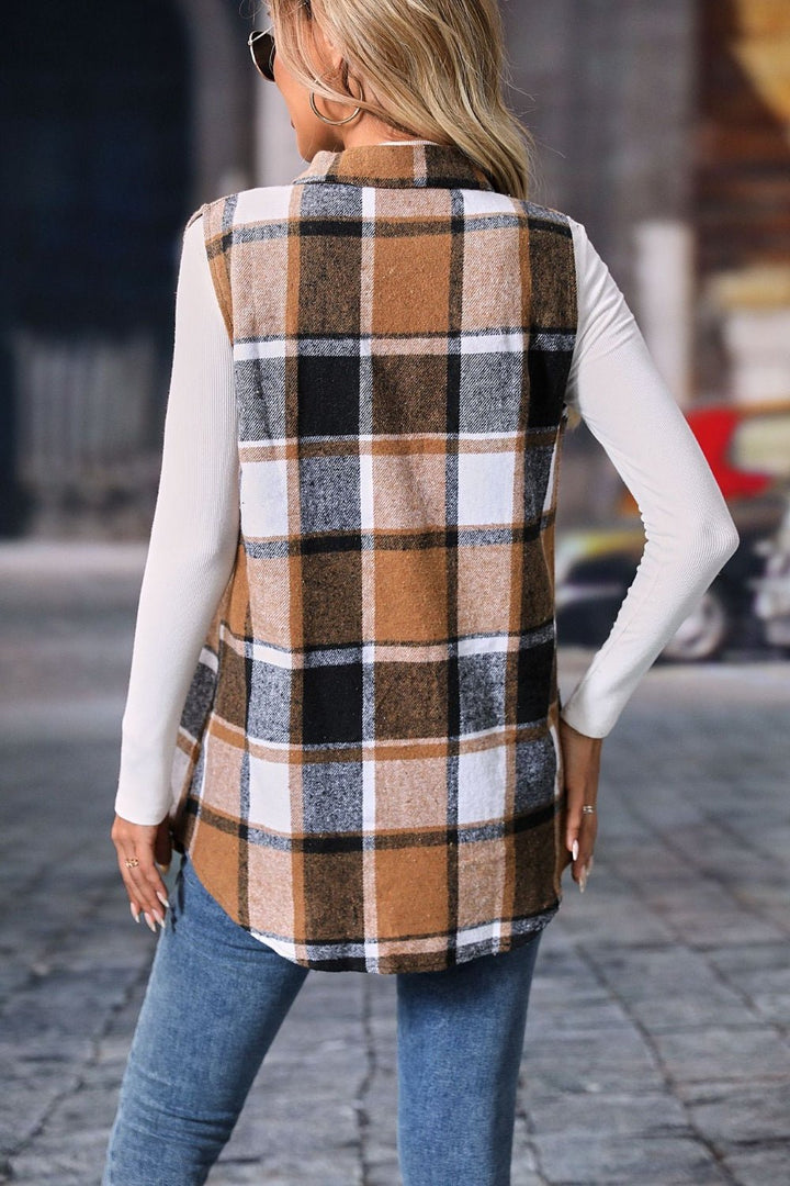 Plaid Button Up Vest Coat - SharpDuds