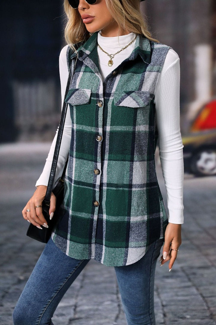 Plaid Button Up Vest Coat - SharpDuds