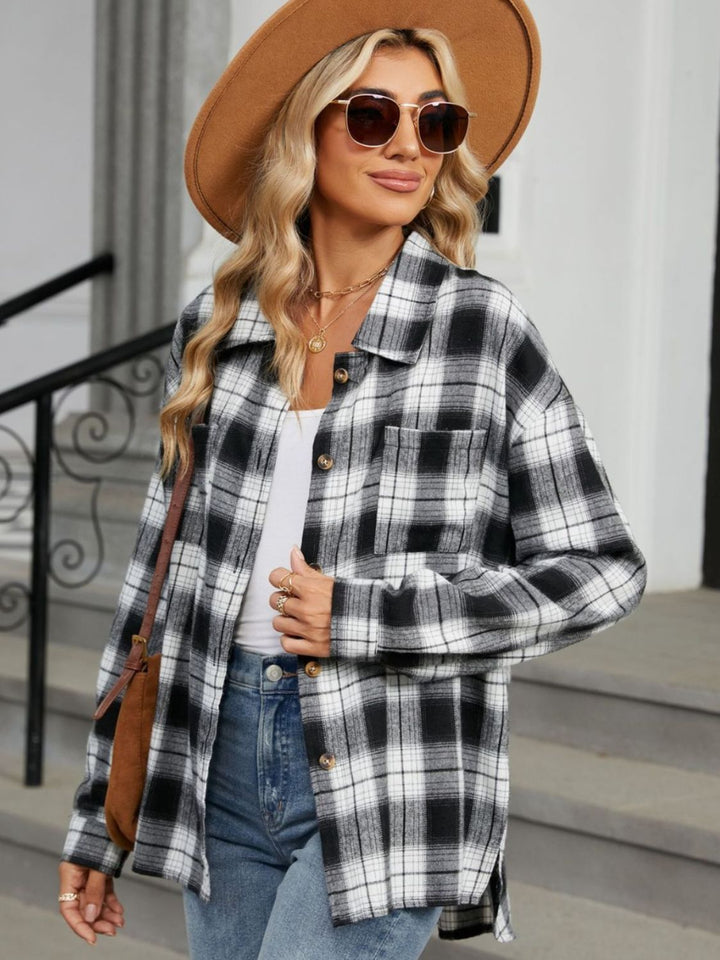 Plaid Collared Neck Long Sleeve Shirt - SharpDuds