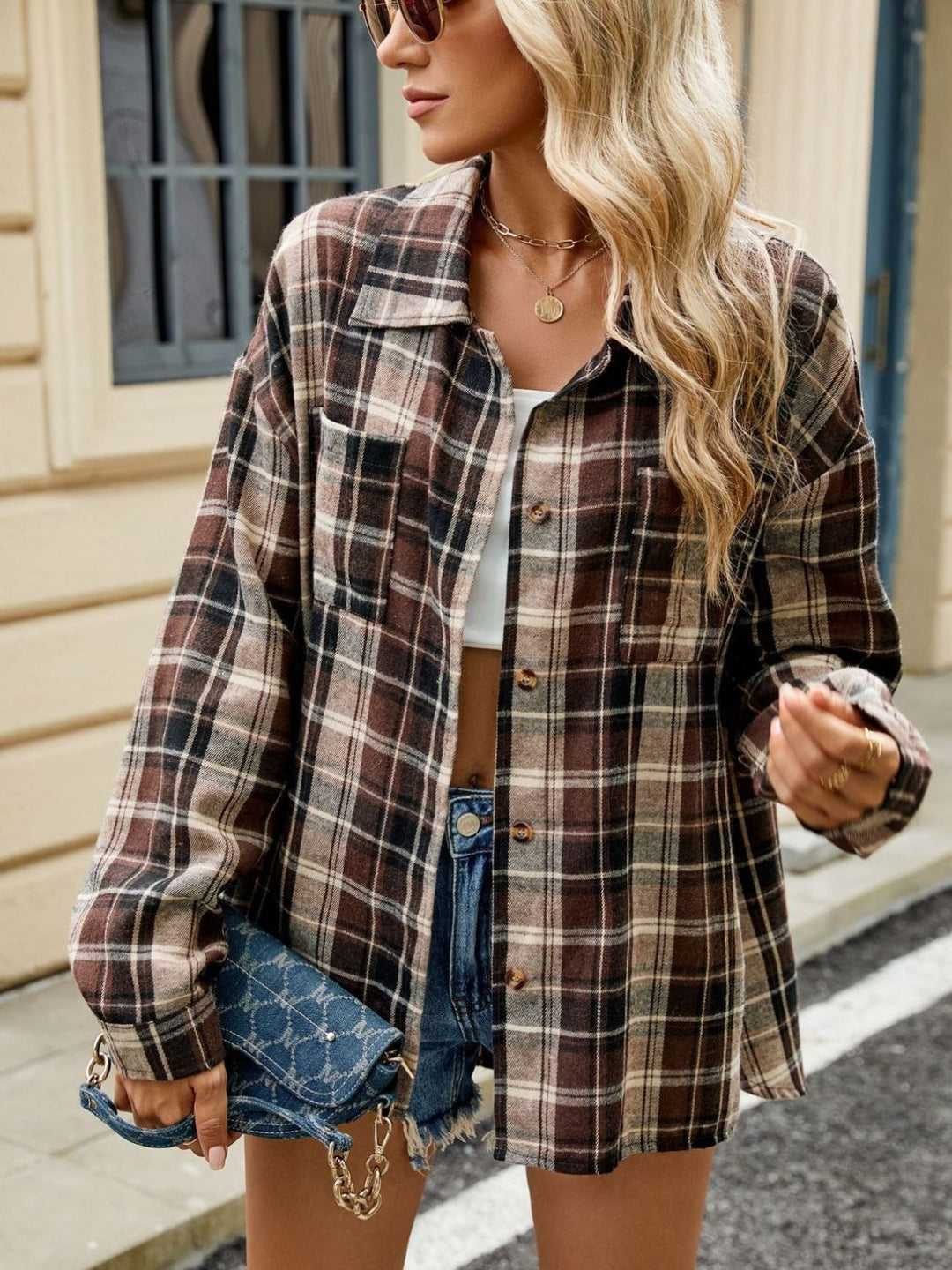 Plaid Collared Neck Long Sleeve Shirt - SharpDuds