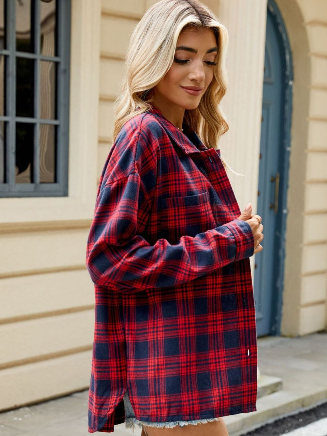 Plaid Collared Neck Long Sleeve Shirt - SharpDuds