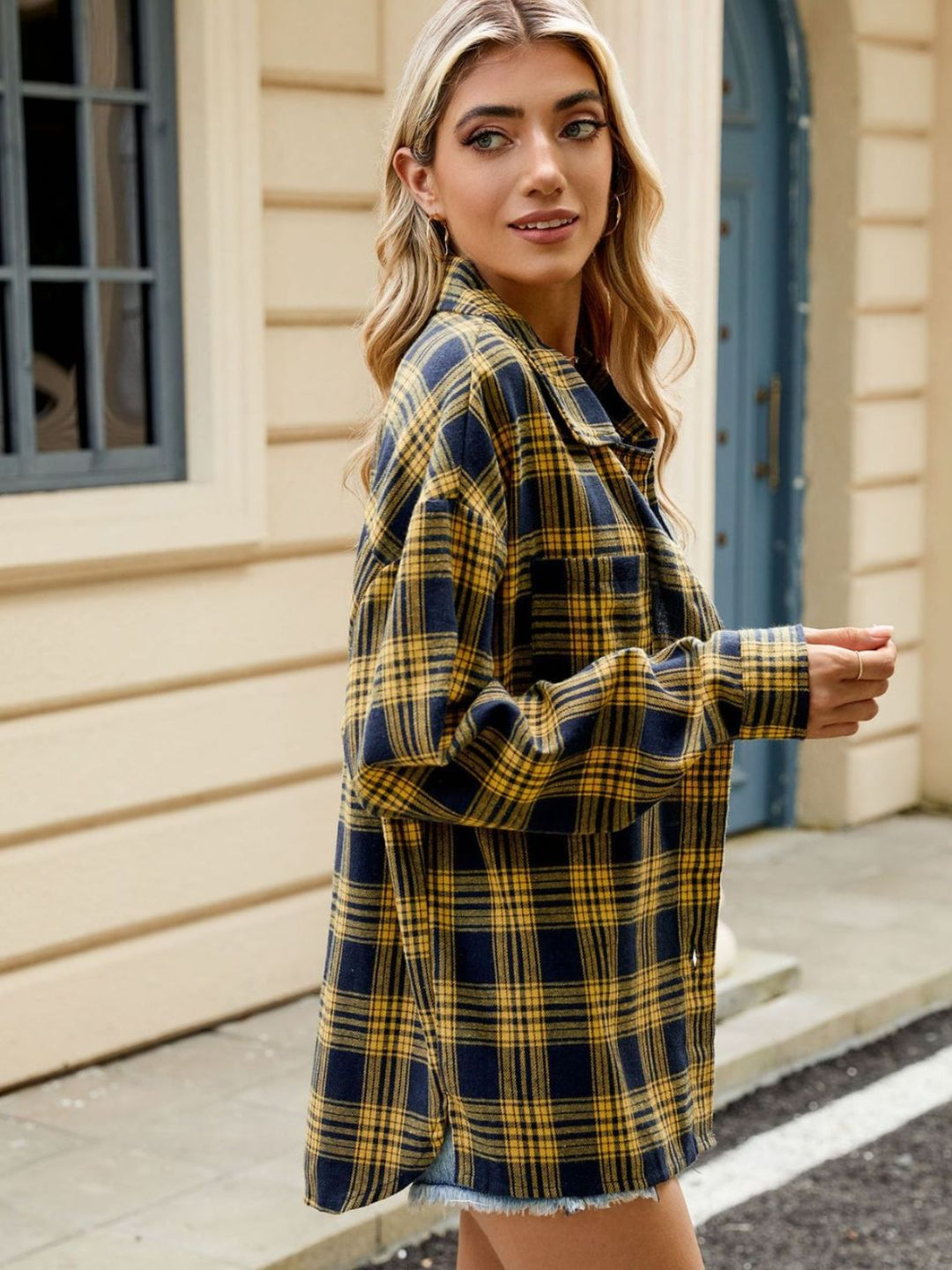 Plaid Collared Neck Long Sleeve Shirt - SharpDuds