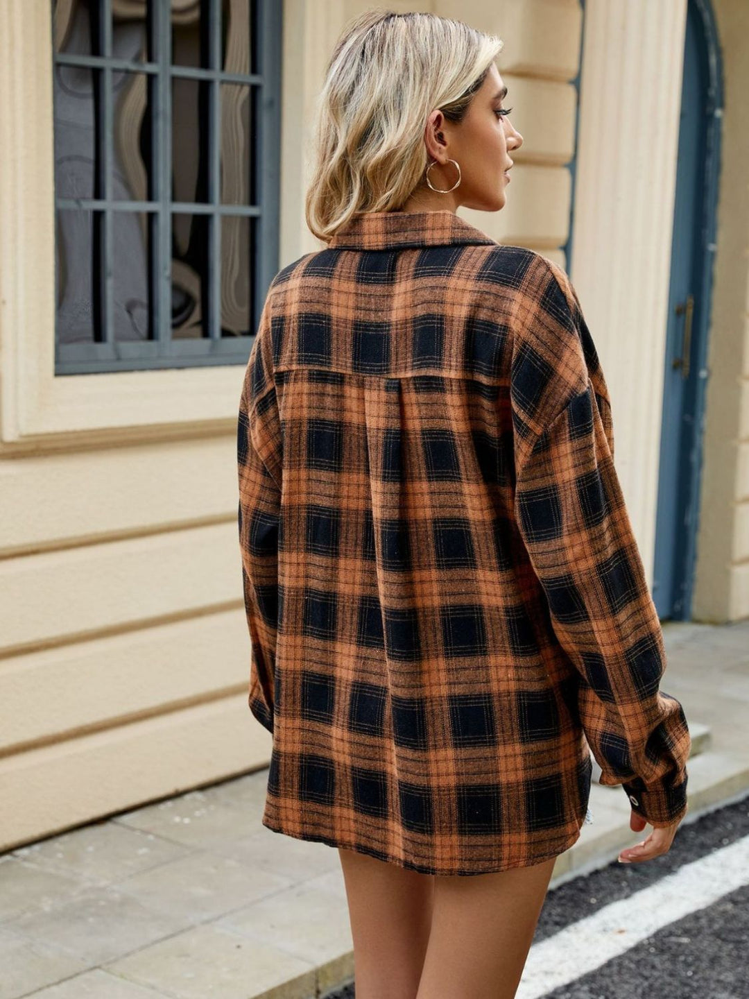 Plaid Collared Neck Long Sleeve Shirt - SharpDuds