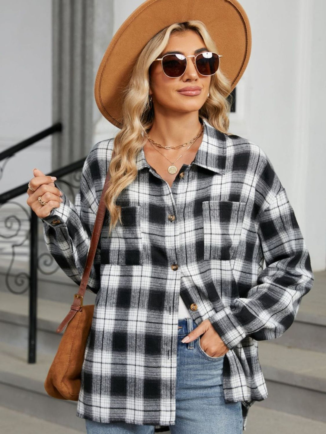 Plaid Collared Neck Long Sleeve Shirt - SharpDuds