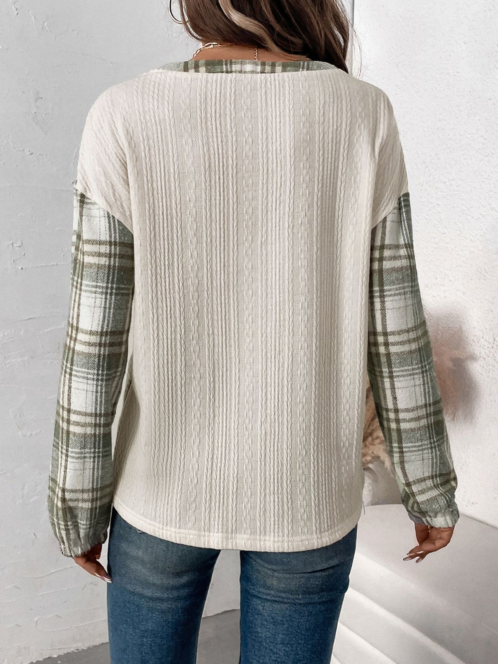 Plaid Half Button Long Sleeve T-Shirt - SharpDuds