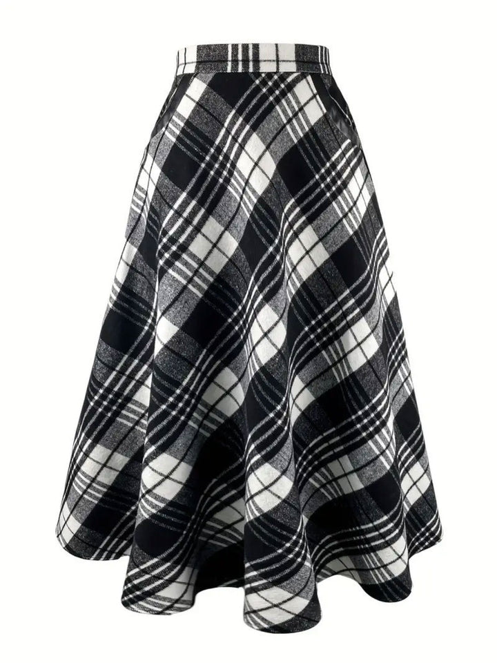 Plaid Midi Skirt with Pocket - SharpDuds