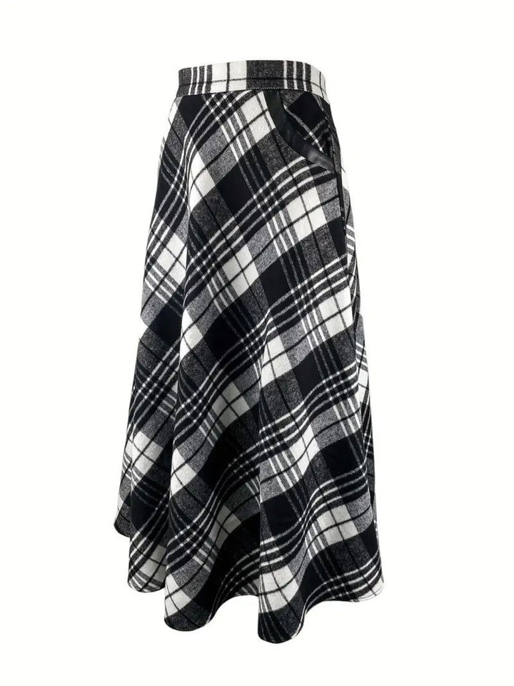 Plaid Midi Skirt with Pocket - SharpDuds