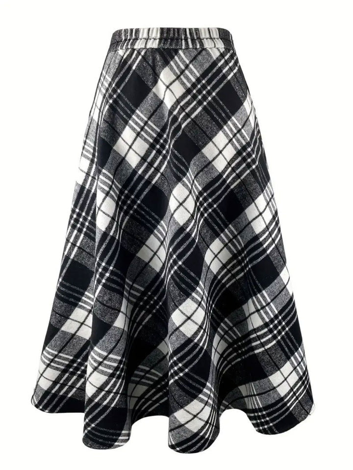 Plaid Midi Skirt with Pocket - SharpDuds