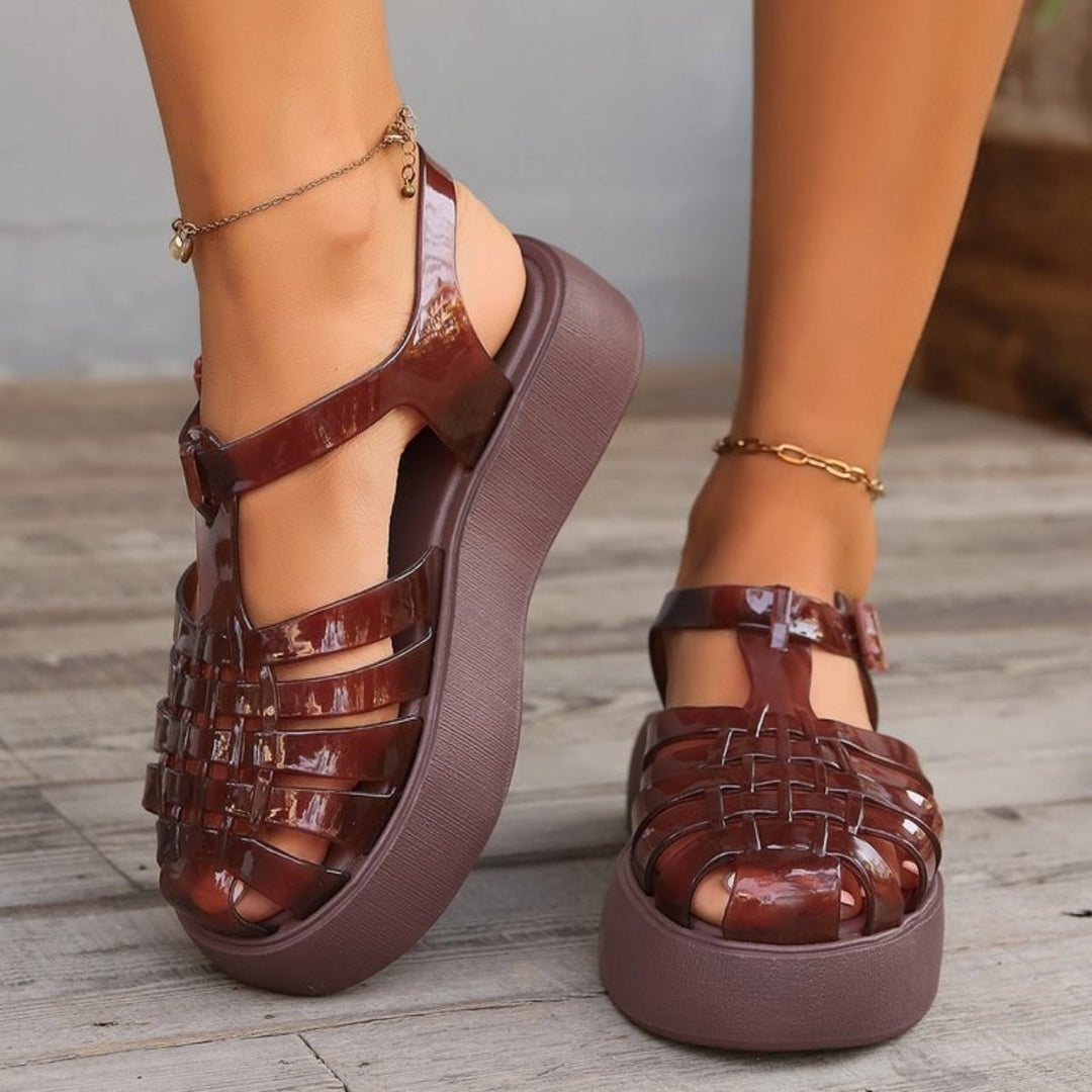 Plastic Woven Platform Sandals - SharpDuds