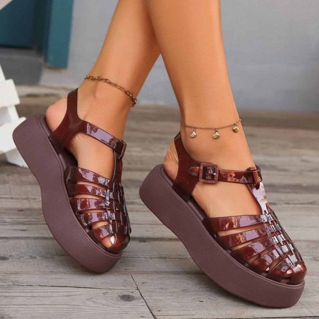 Plastic Woven Platform Sandals - SharpDuds