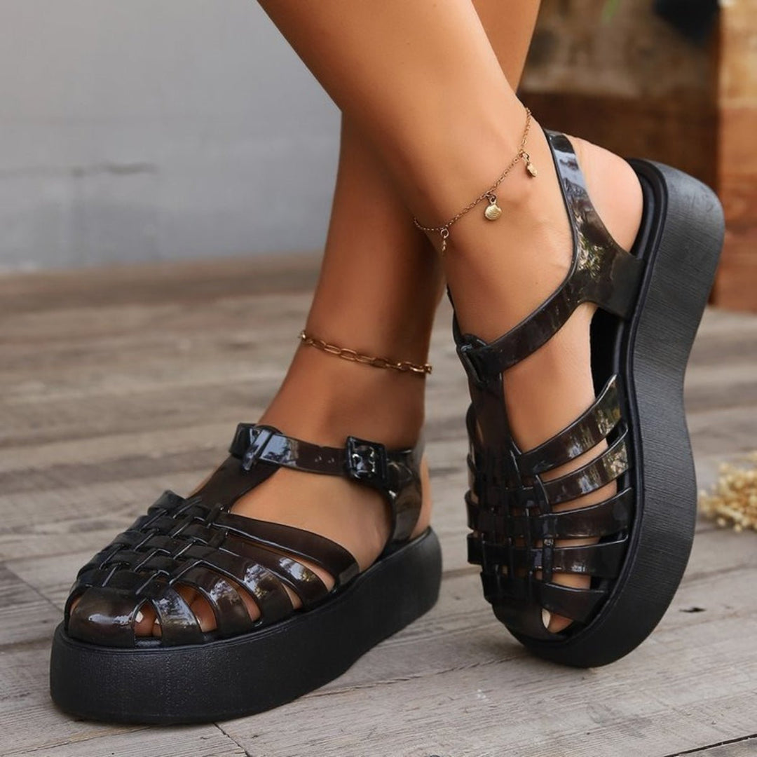 Plastic Woven Platform Sandals - SharpDuds