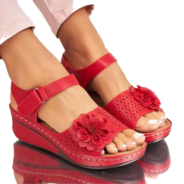 Plus Size Hollow-out Flower Platform Wedge Sandals - www.SharpDuds.com