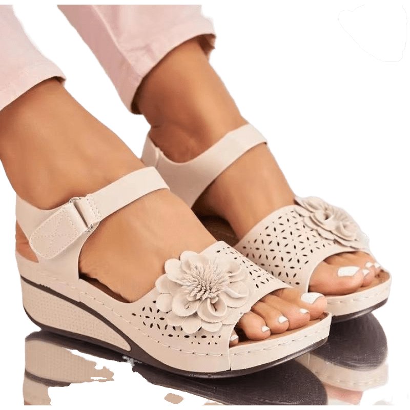 Plus Size Hollow-out Flower Platform Wedge Sandals - www.SharpDuds.com