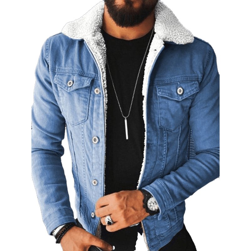 Plush Style Thickened Denim Outer Jacket - www.SharpDuds.com