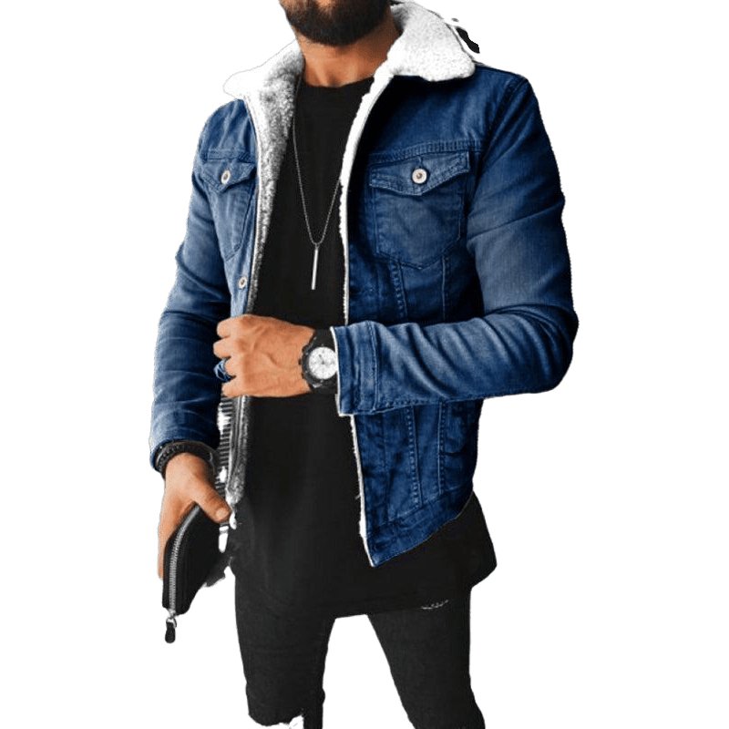 Plush Style Thickened Denim Outer Jacket - www.SharpDuds.com