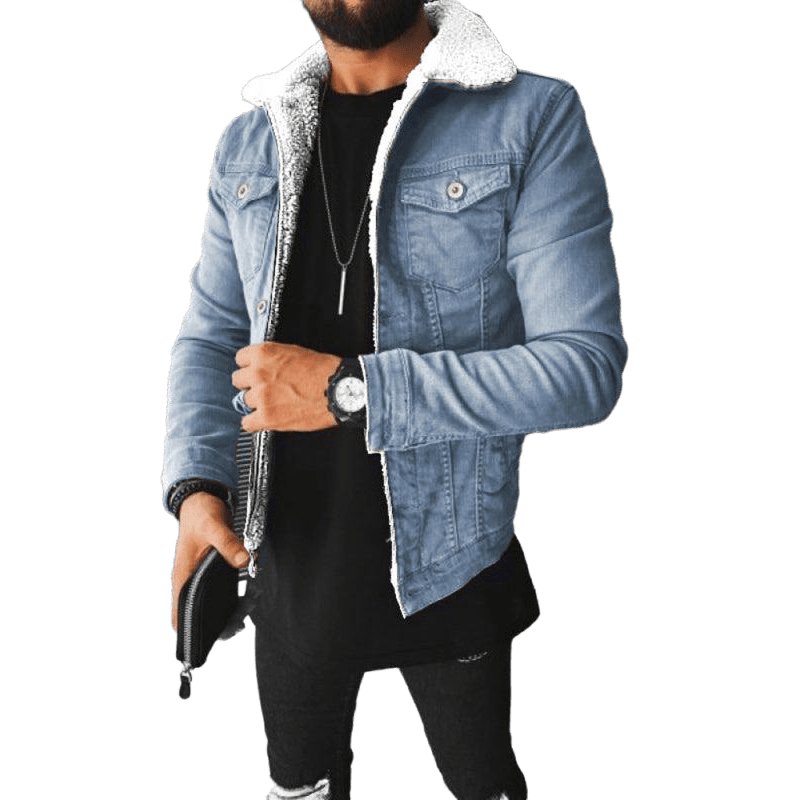 Plush Style Thickened Denim Outer Jacket - www.SharpDuds.com