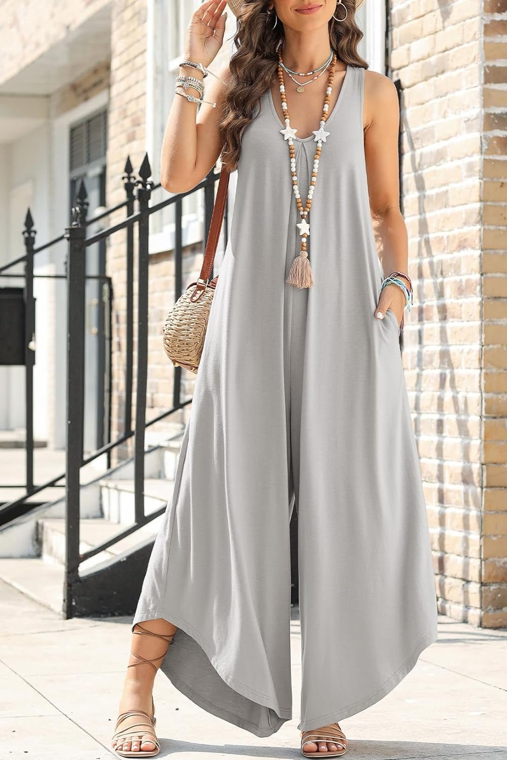 Pocketed Scoop Neck Wide Leg Jumpsuit - SharpDuds