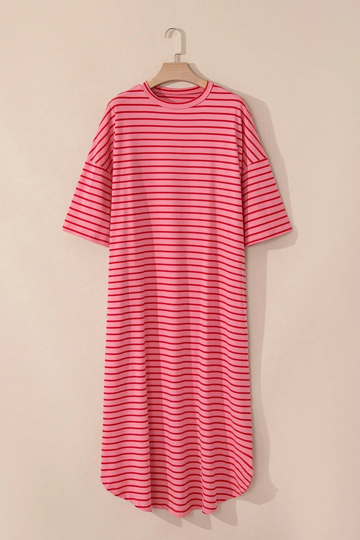 Pocketed Striped Half Sleeve Tee Dress - SharpDuds