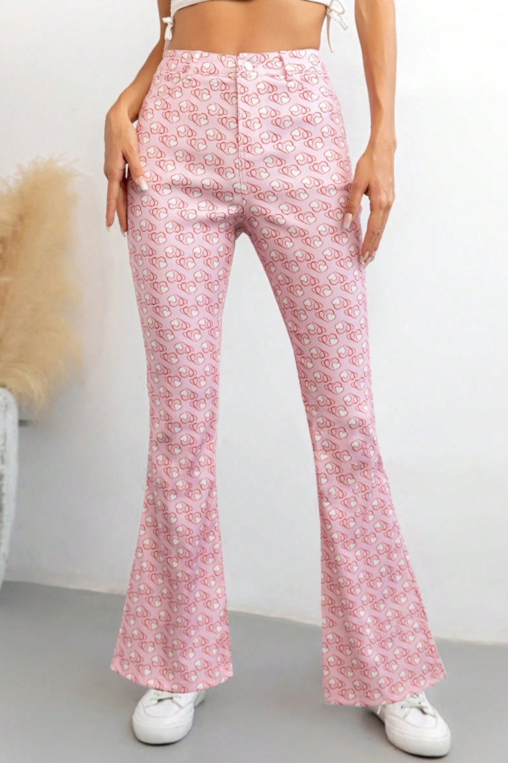 Printed High Waist Flare Pants with Pockets - SharpDuds