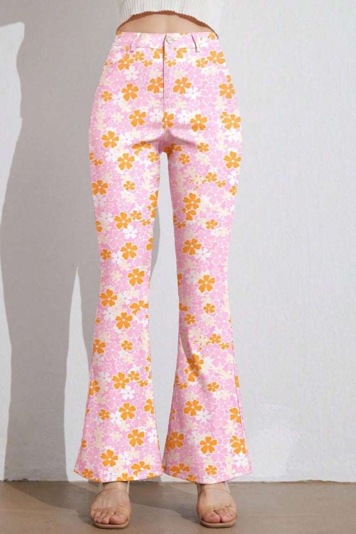 Printed High Waist Flare Pants with Pockets - SharpDuds