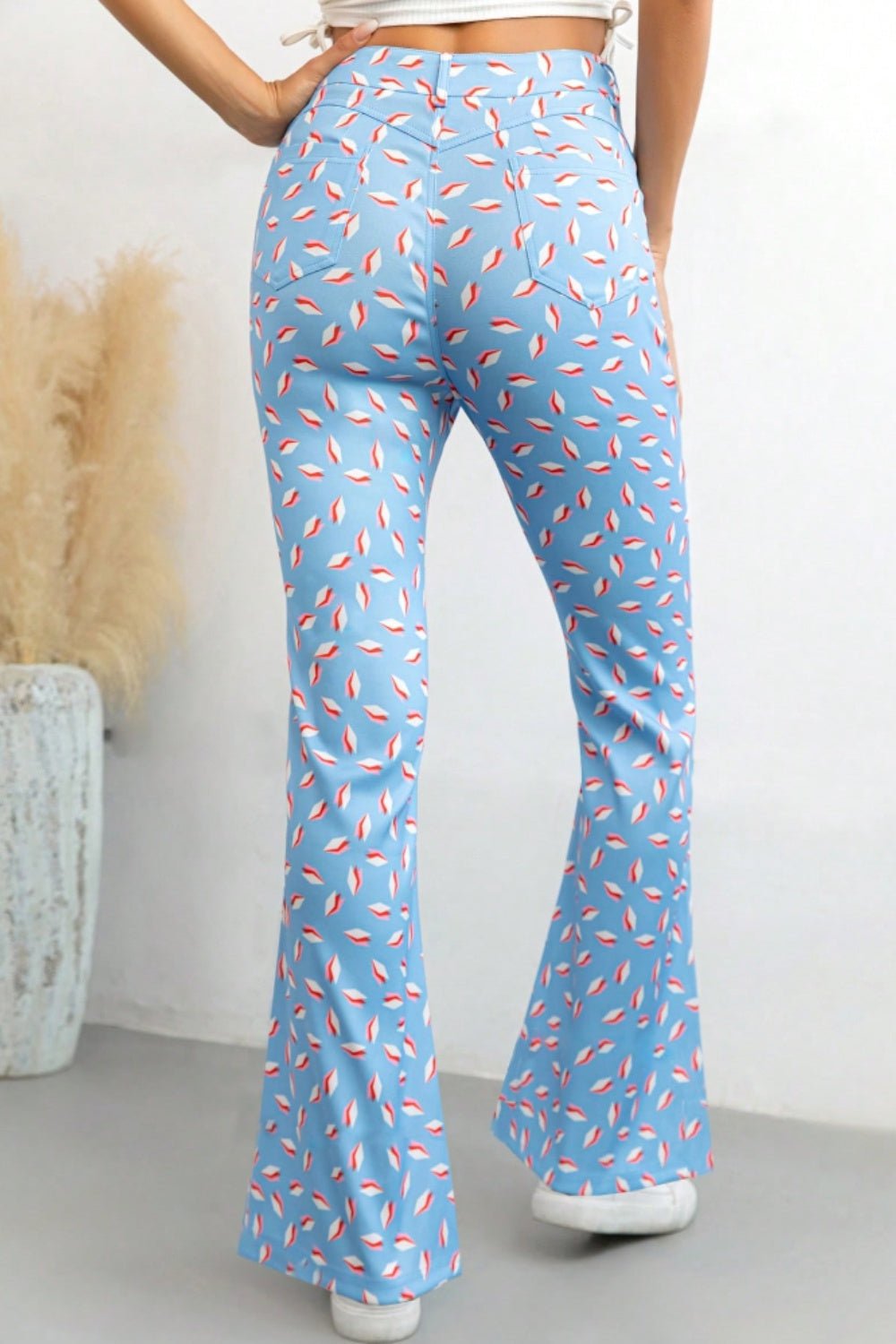 Printed High Waist Flare Pants with Pockets - SharpDuds