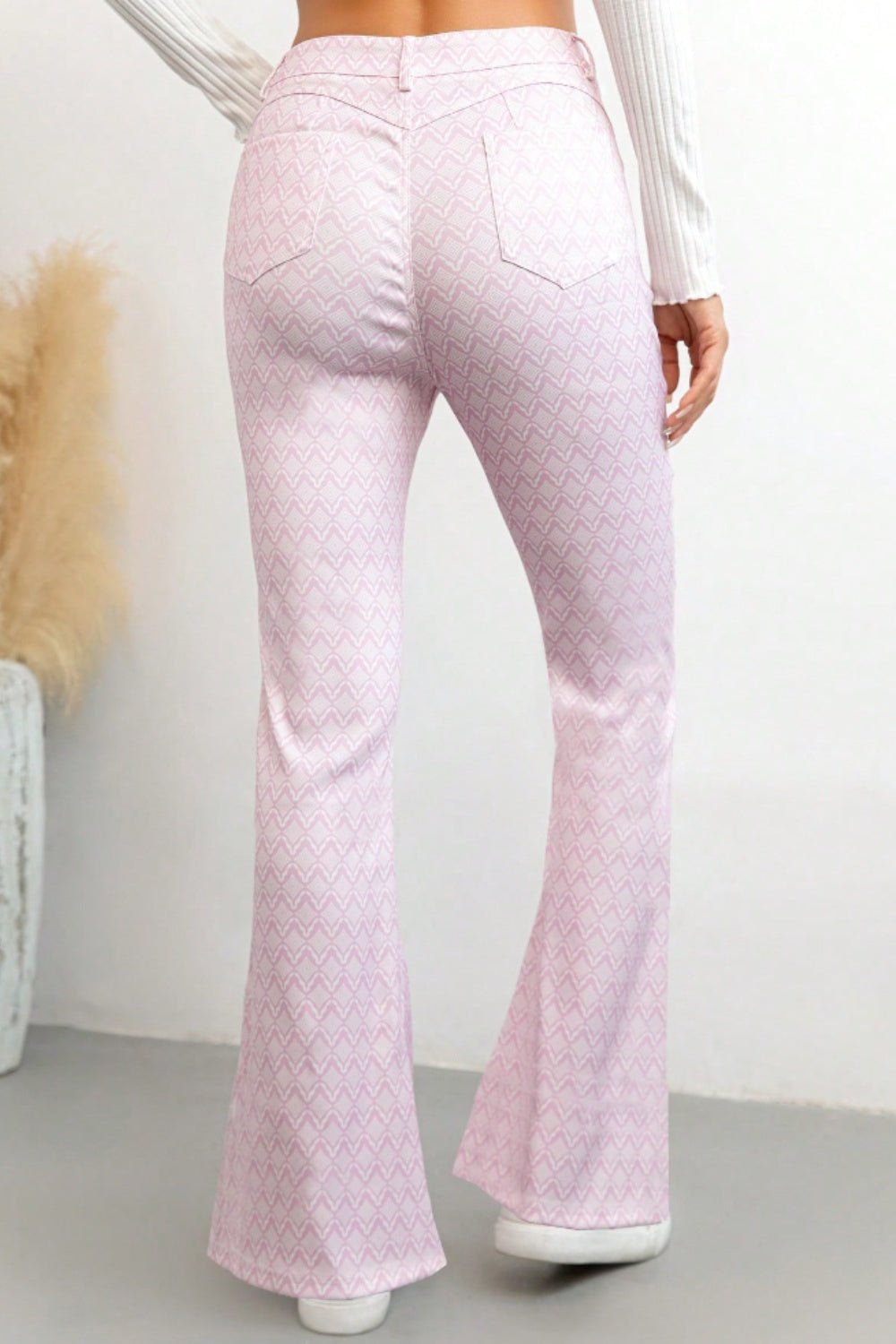 Printed High Waist Flare Pants with Pockets - SharpDuds