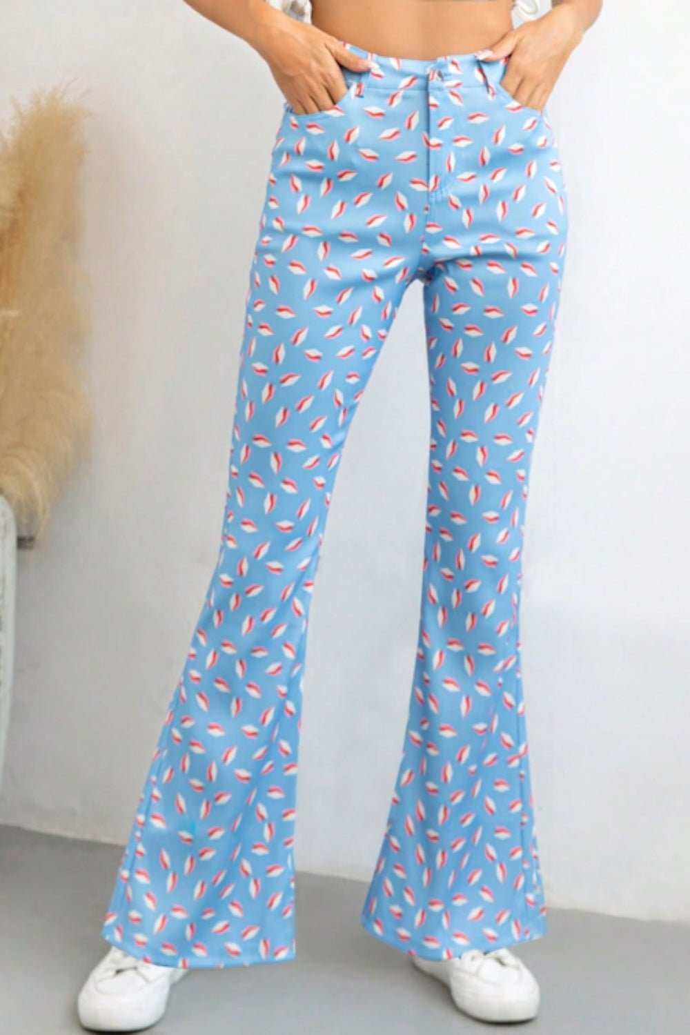 Printed High Waist Flare Pants with Pockets - SharpDuds