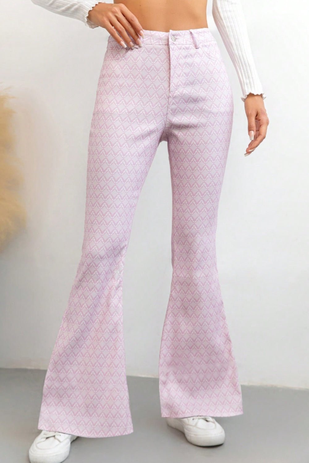 Printed High Waist Flare Pants with Pockets - SharpDuds